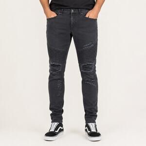 H&M Divided Men 36x30 Black Skinny Jeans Distressed Ripped Moto Biker Grunge Y2K